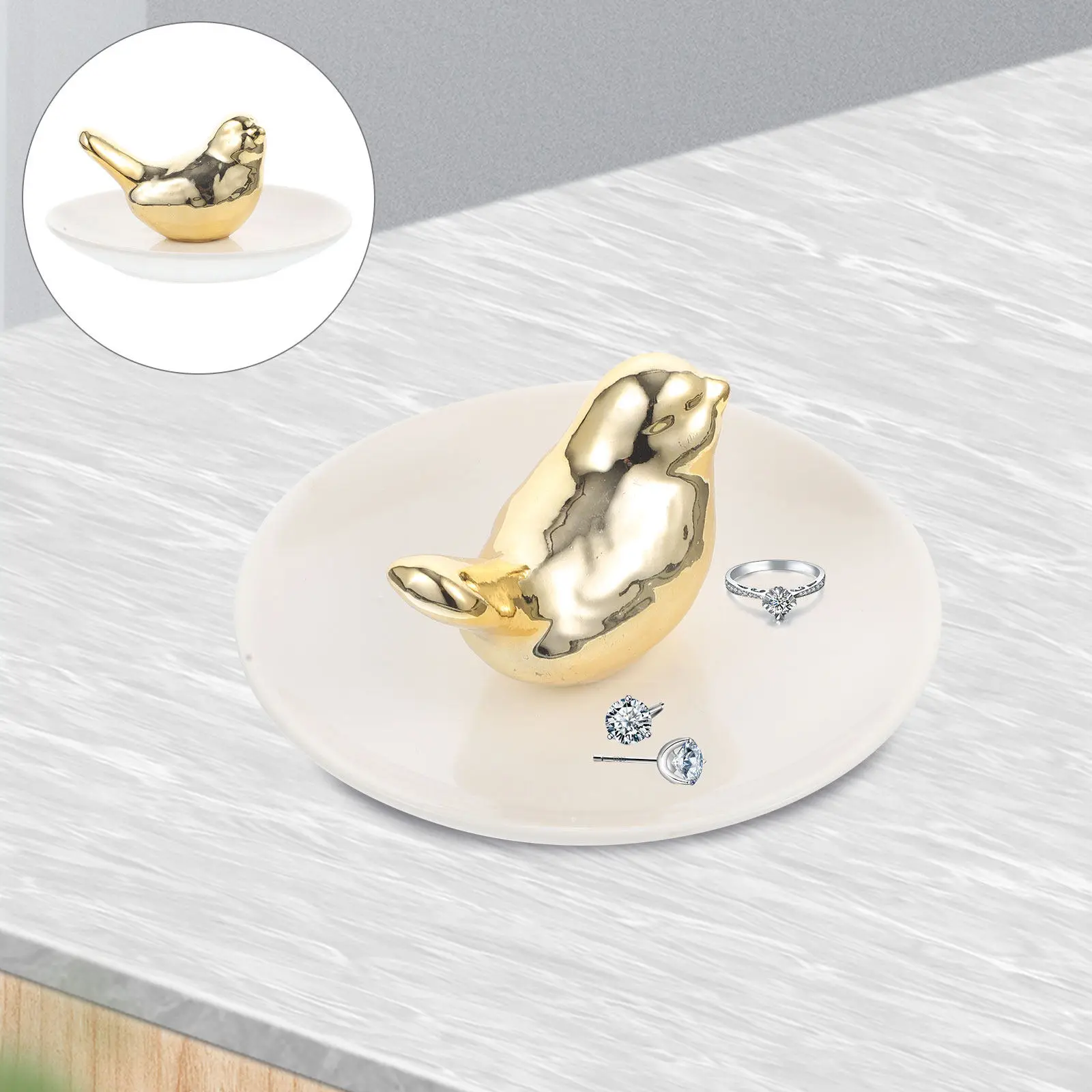 

Керамическая тарелка для мелочей с милым изображением птички, поднос для украшений (колец, серег, ожерелий) для рабочего стола, прикроватной тумбочки, раковины