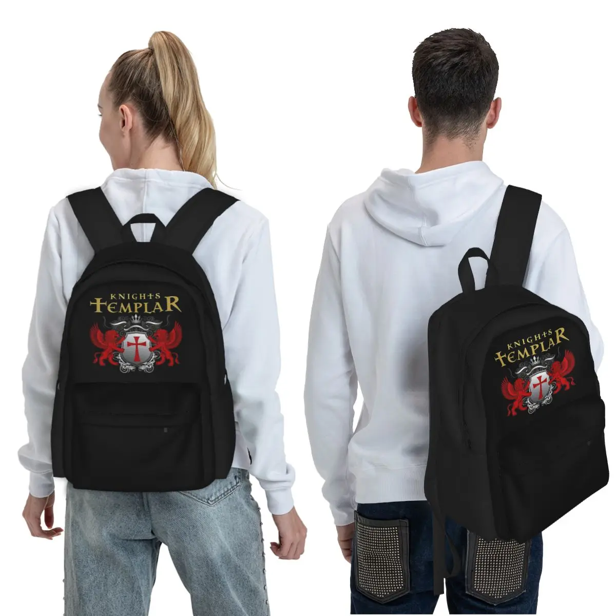 Knights Templar Crusader Cross, Lions, And Shield Backpack School Bag Hiking Travel Daypack Fashion Bookbag Shoulder Bags
