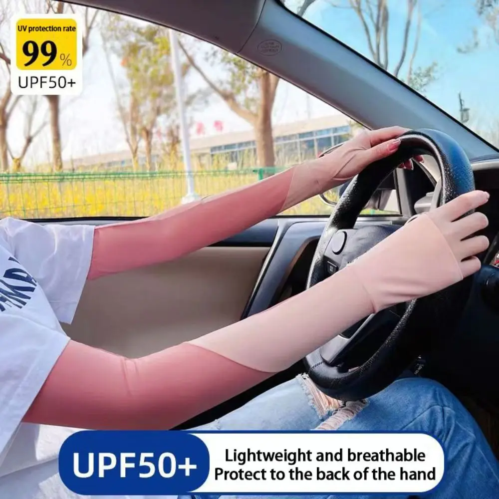 High Quality Ice Silk Arm Sleeves Sun Protection Breathable Elbow Cover Anti-UV Fingerless Gloves Cycling Driving Running