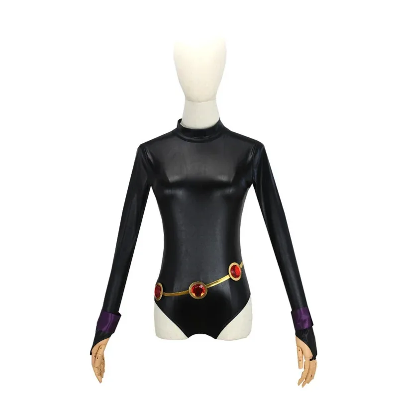 تين تيتانز رافين أزياء تنكرية شعر مستعار ديلوكس بذلة حزام الأرجواني عباءة هالوين موحدة للنساء ir;l5