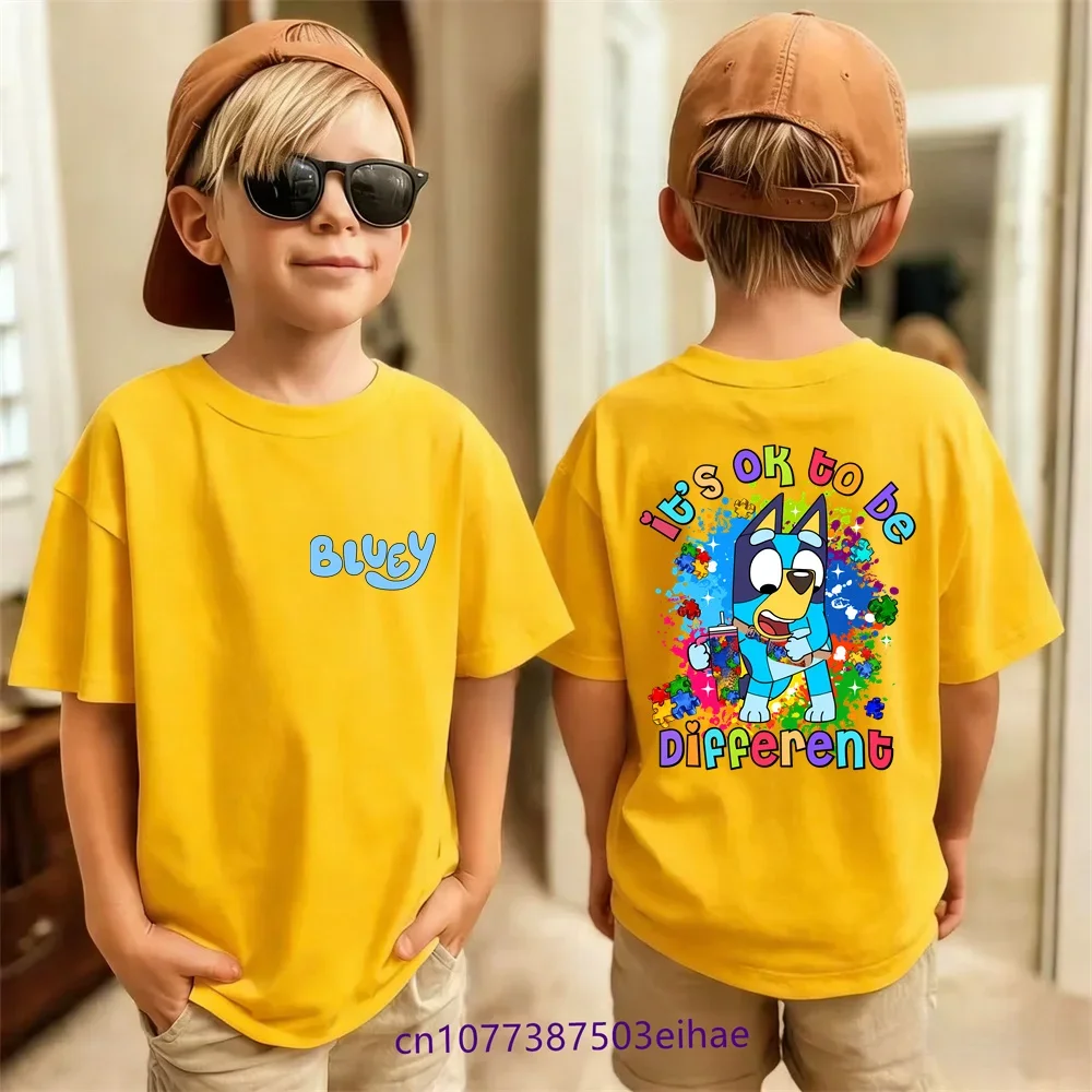 Camiseta Casual Diaria de Bluey para Niños y Niñas, Verano 2026, Camiseta de Manga Corta con Diseño de Dibujos Animados, Cómoda para Bebés, para Actividades al Aire Libre