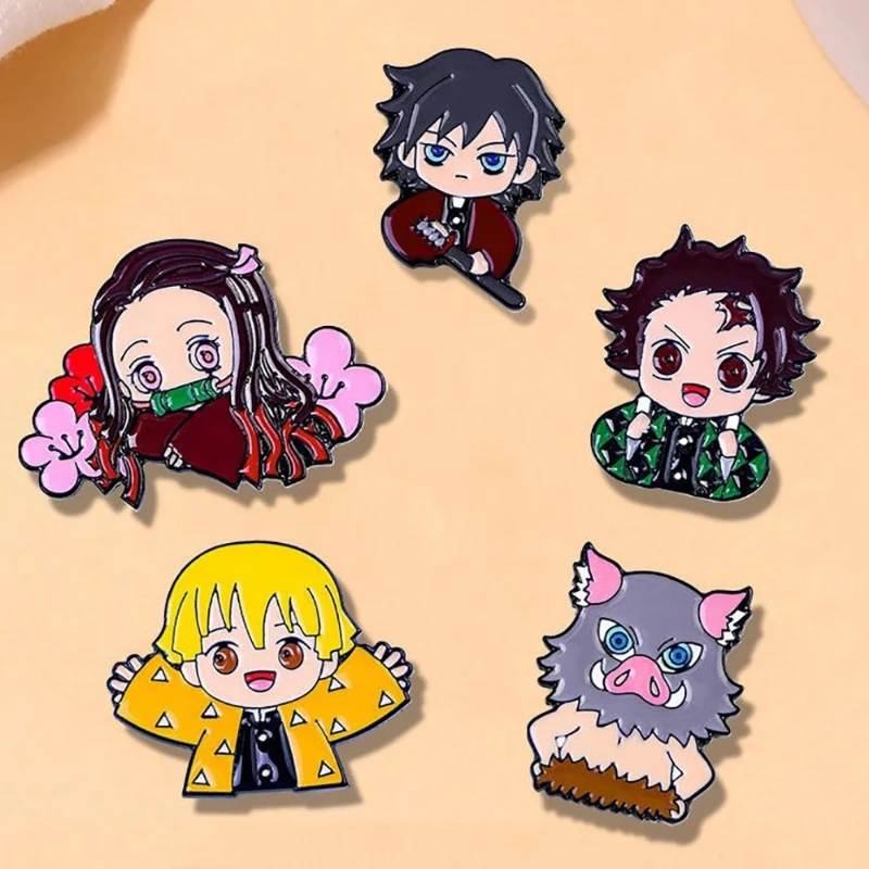 Cute Cartoon Demon Slayer Anime Cosplay Brooches Cute Character Pins Clothing Backpack Lapel Badges Jewelry Accessories Gifts