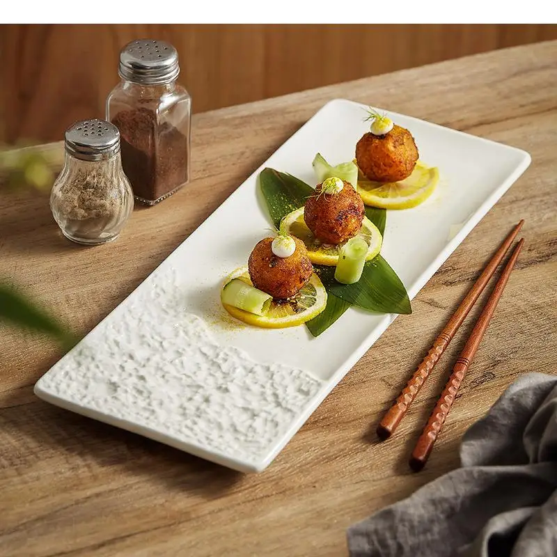 

Rock Pattern Ceramic Dinner Plate Sashimi Steak Sushi Simple Restaurant Rectangle Solid Color Tableware Snack Dessert Tray