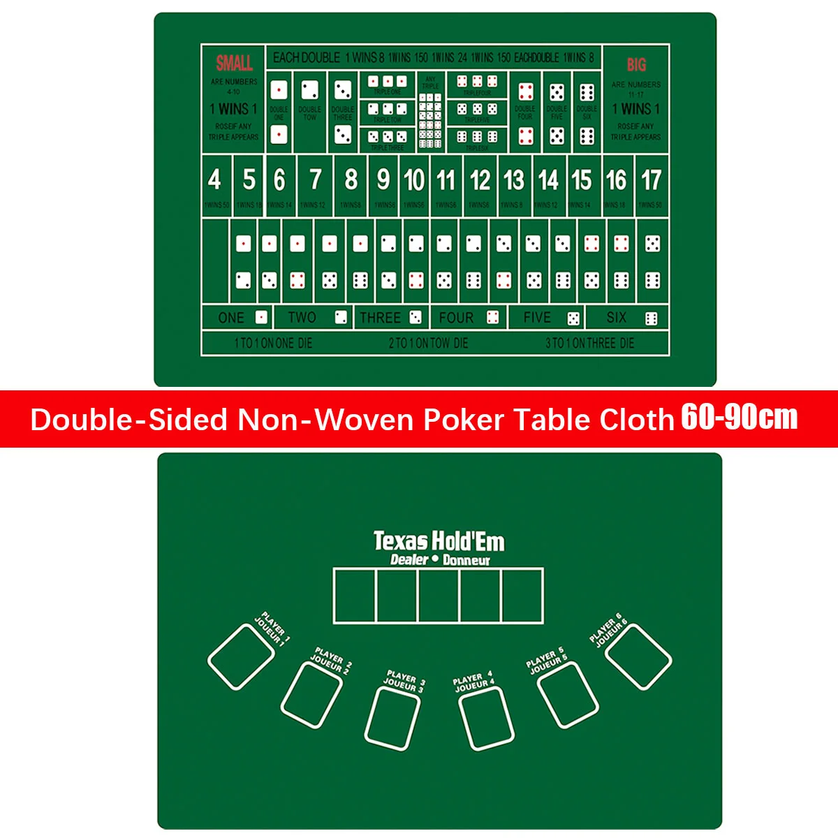

60x90 см двусторонняя нетканая скатерть для покера для Blackjack Dice Casino Family Party Poker Game Развлекательные игрушки