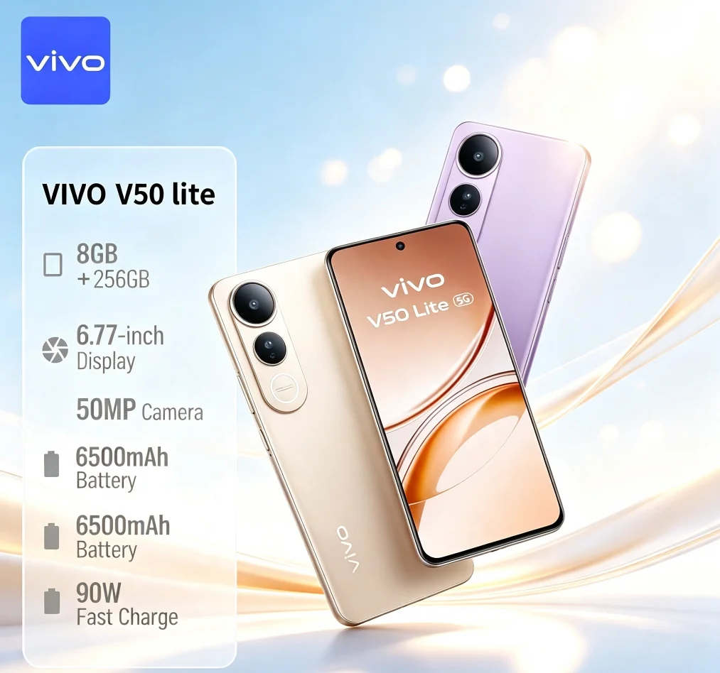 Latest 2026 Official VIVO V50 Lite Unlocked Cellphone 6.58'' Full‑View Screen 8GB RAM 256GB ROM Dual 64MP HD Camera Android 11