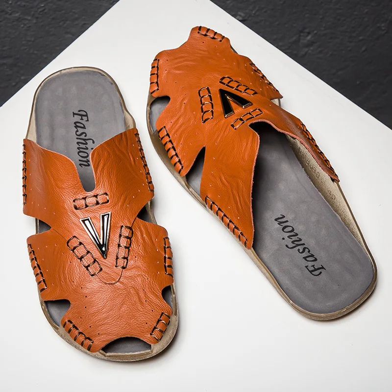 

Summer Men Flip Flops Slippers Leather Light Comfortable Beach Flats Indoor Sliper Outdoor Men's Flip Flop Chanclas Hombre