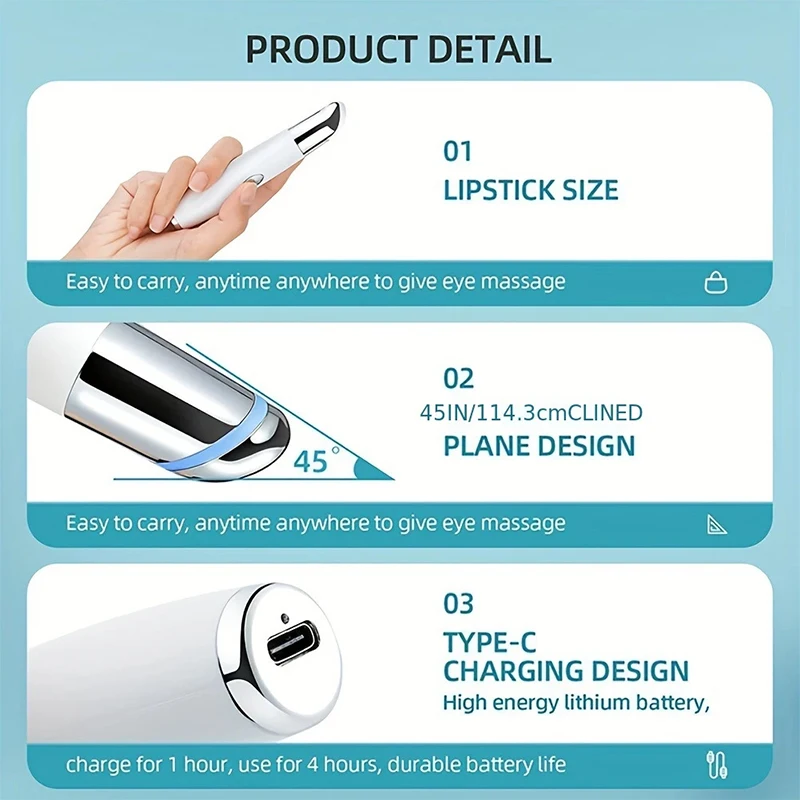 3-Colors الأرجواني الأزرق الأحمر ضوء جهاز تجميل العين الساخن ضغط الاهتزاز تدليك الاسترخاء عيون إزالة أكياس العين الهالات السوداء العناية بالعين #5