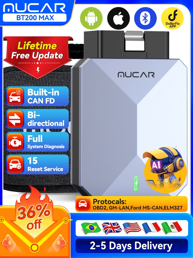 Levenslange gratis update MUCAR BT200 Max OBD2-scanner CAN FD bidirectionele bediening Alle systeemdiagnosetool 15 resetten voor alle auto's - afbeelding 2
