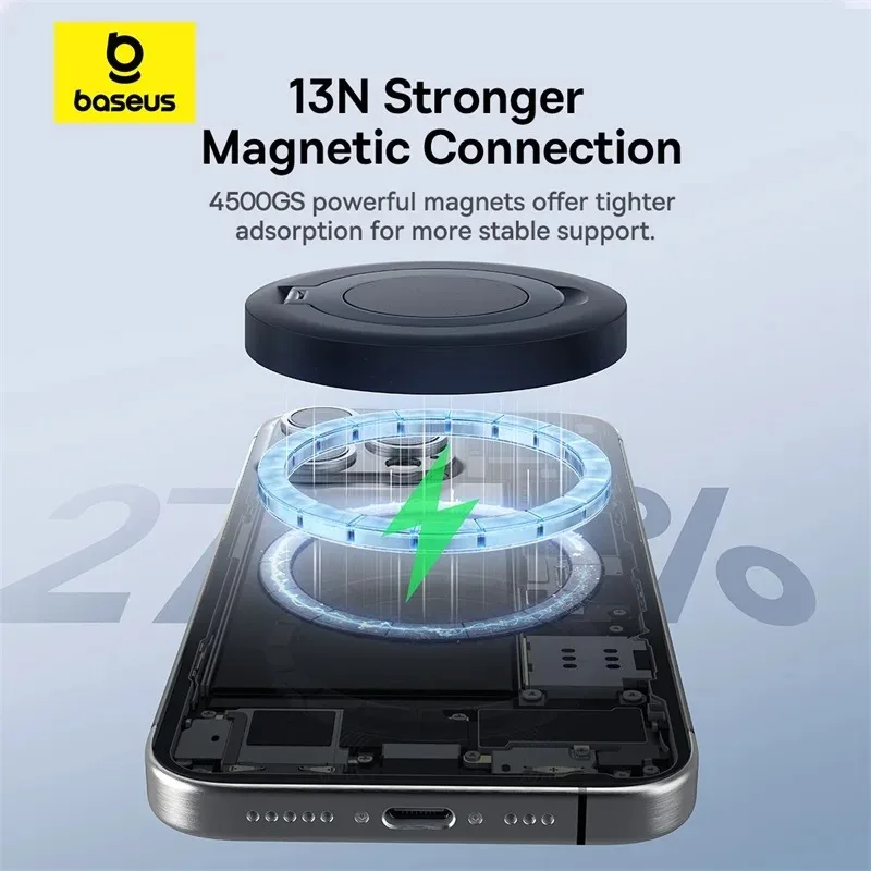 Baseus 15W Magnetic Wireless Charger Qi2 Certified Fast Charging Built-in Stand Phone Charger For iPhone 16 15 14 Pro Max Plus