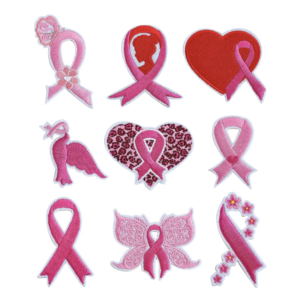 

9PCS Healthy Day Care for Women Embroidered Patches Suitable for Clothes, Hats, Backpacks, Cartoon Pink Style, Iron-On Patches