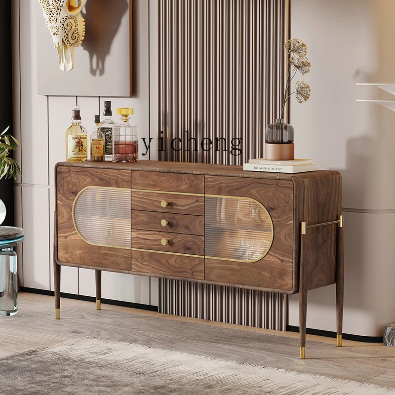 

TQQ solid wood entrance cabinet modern simple Italian glass living room cabinet storage side cabinet