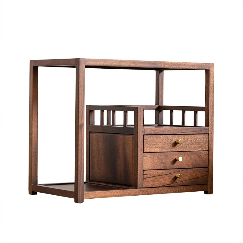 Walnut desktop rack tea set storage Pu'er