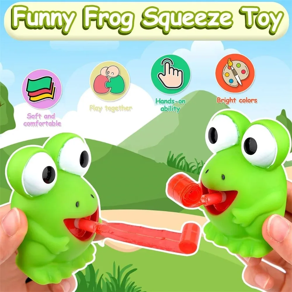 Stress Relief Frog & Dinosaur Toys - Tongue-Sticking Squeeze Pop-Up Toys, Funny Screaming Party Favors & Anxiety Gifts for All A
