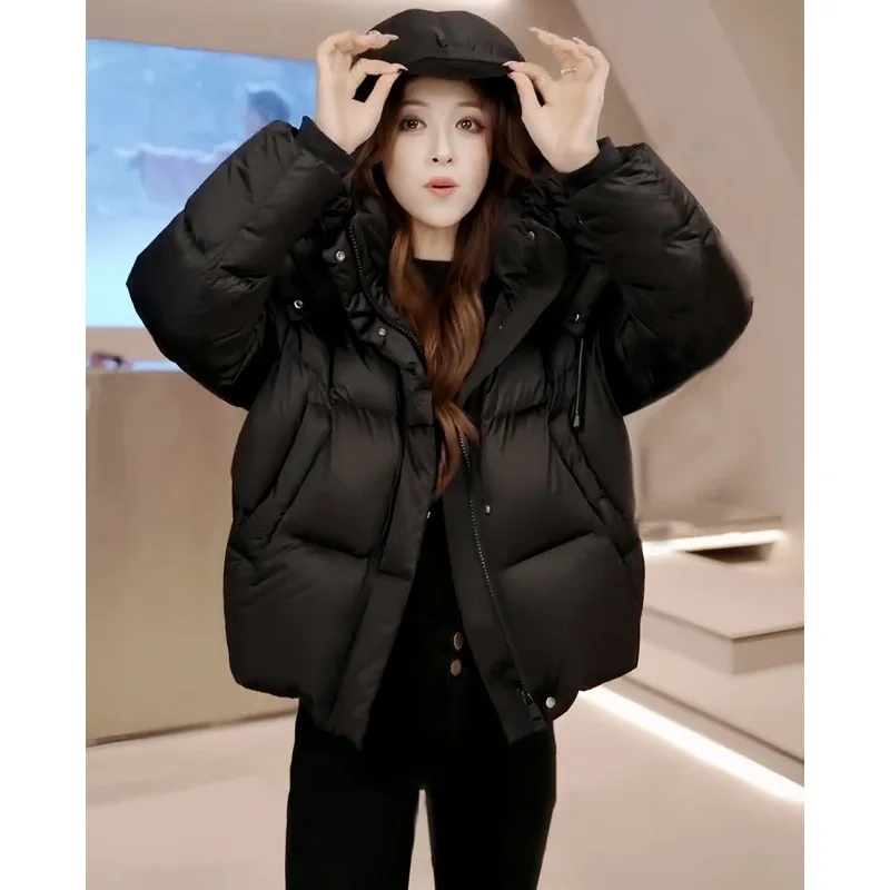 

Trendy Women's Cotton Jacket Puffy Solid Color Hooded ort Coat Bread Style Winter New Arrival Korean Loose Fit Women Top