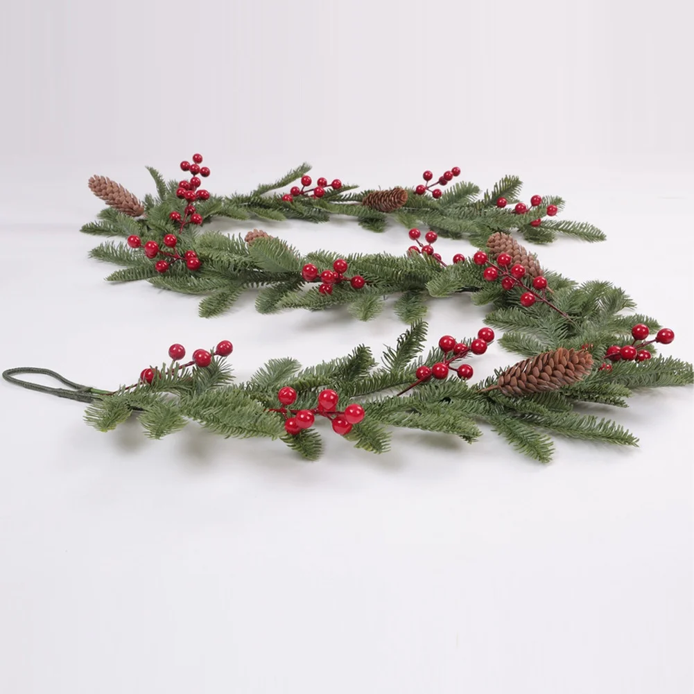 180cm Soft Plastic Red Berry Pinecone Garland Christmas Wreath For Home Door Wall Mantel Holiday Seasonal Decoration Ornaments