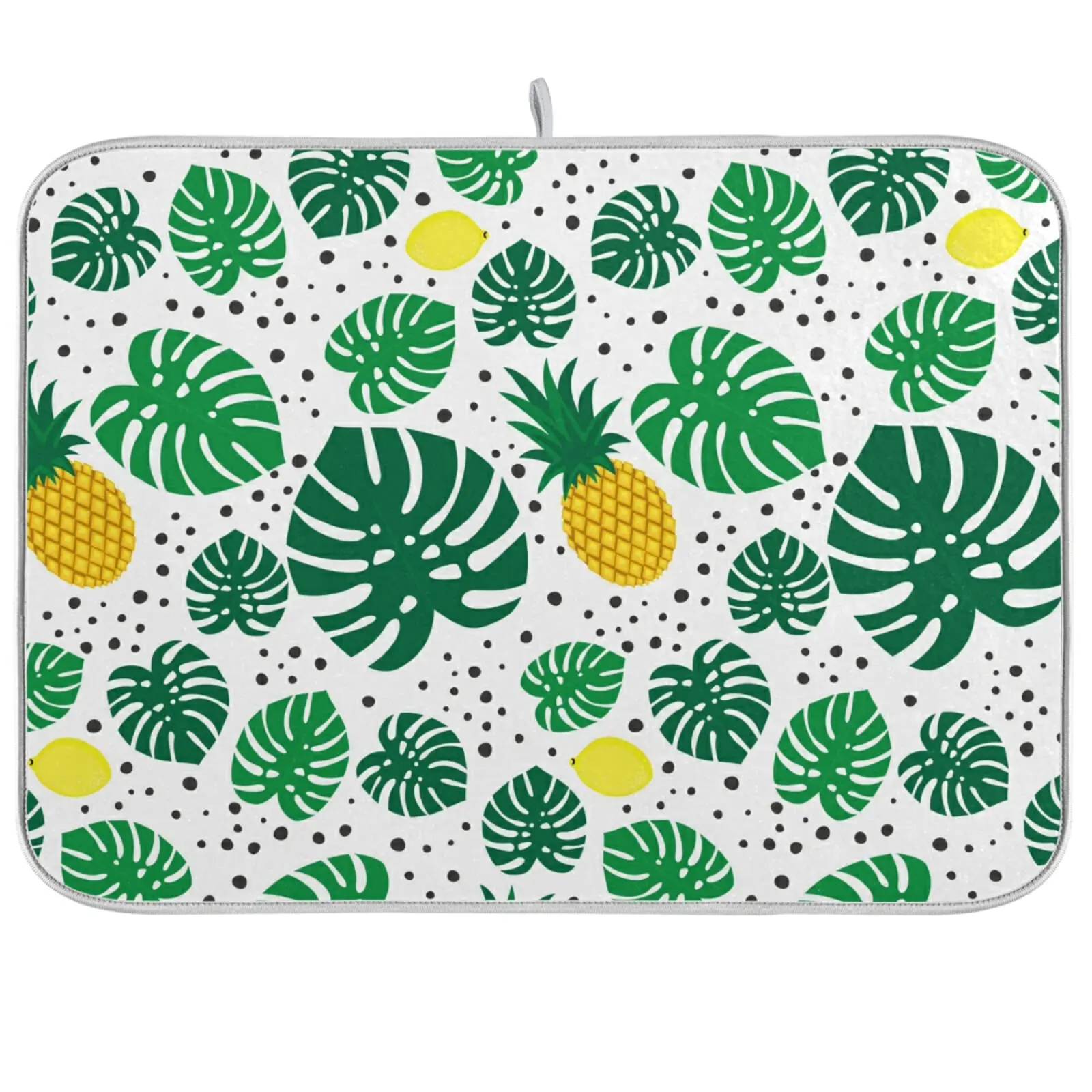 

Farmhouse Dish Drying Mats for Kitchen Counter Tropical Pineapples Lemons and Green Palm Leaves Countertop Mat,16x18 Inches,