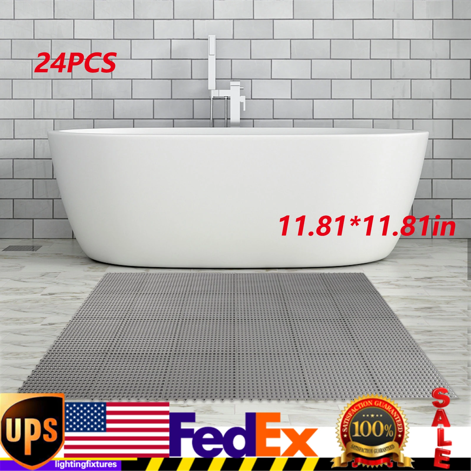 24Pack Drainage Interlocking Floor Tiles Mats, Non-Slip, Waterproof, PVC Cushion for Pool Bathroom 11.81x11.81