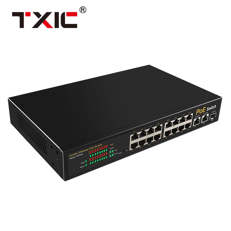 

DIEWU 16 Port 100M+2port 1000m+1SFP Cambo POE Switch for security IP camera support Vlan with high power 200W