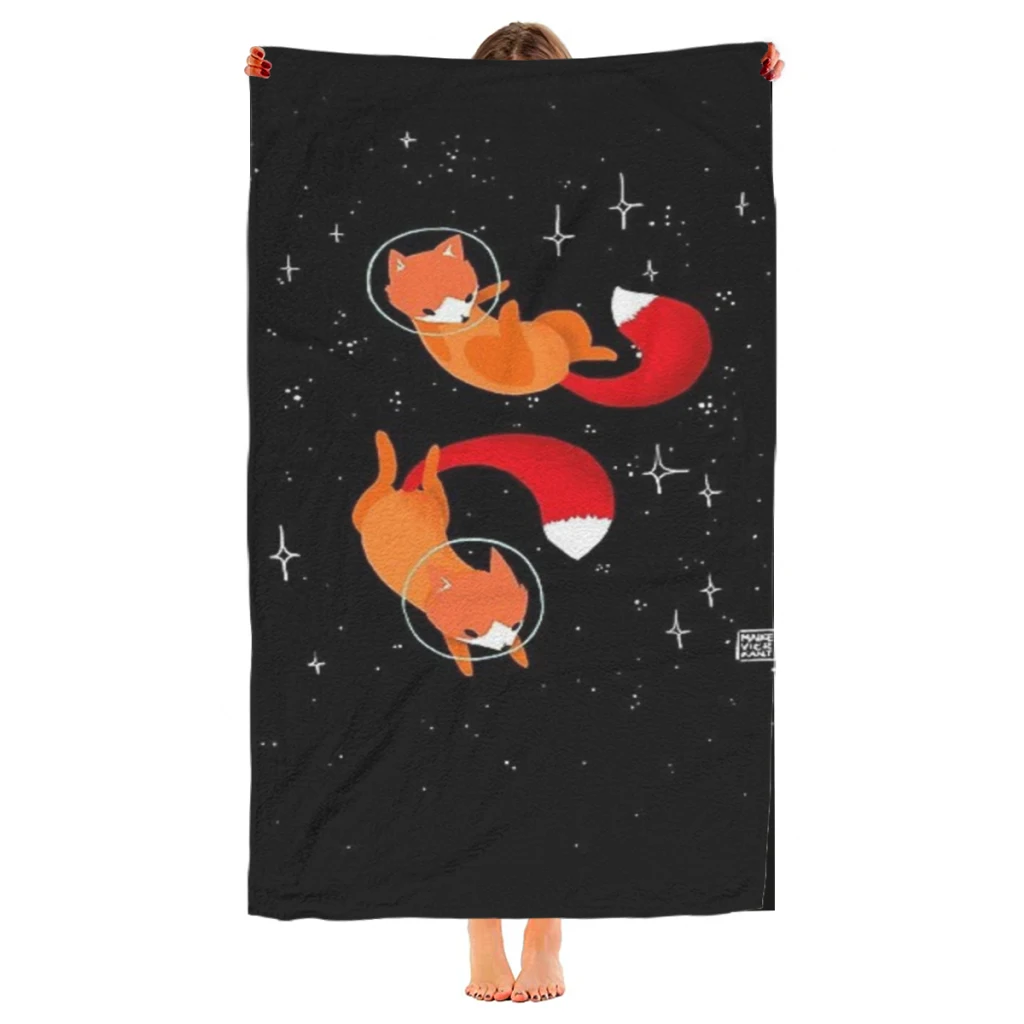 Microfiber Beach Towel Space Foxes Print Quick Dry Sandless Beach Blanket Soft Comfortable for Men Women Camping Pool Towel