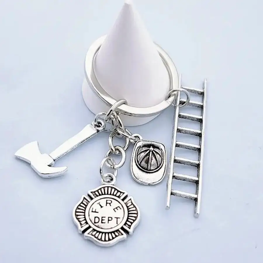 1/5/10/20/50/100pcs Vintage Firefighter Keychain - Zinc Alloy Safety, Axe & Ladder Design - Creative Backpack Charm Mixed Color