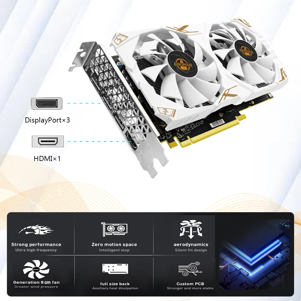 بطاقة فيديو AIBOMAN AMD RX580 8GB بطاقة الرسومات GDDR5 256Bit 2048SP Dragon Series بطاقات فيديو الألعاب مكون الكمبيوتر المكتبي