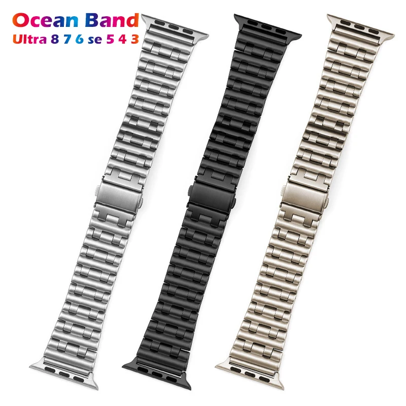 

Ocean Stainless Steel Strap for Apple Watch 8 Ultra 49mm Metal Band for iWatch 8 7 6 SE 5 4 3 40mm 44mm 42mm 45mm link bracelet