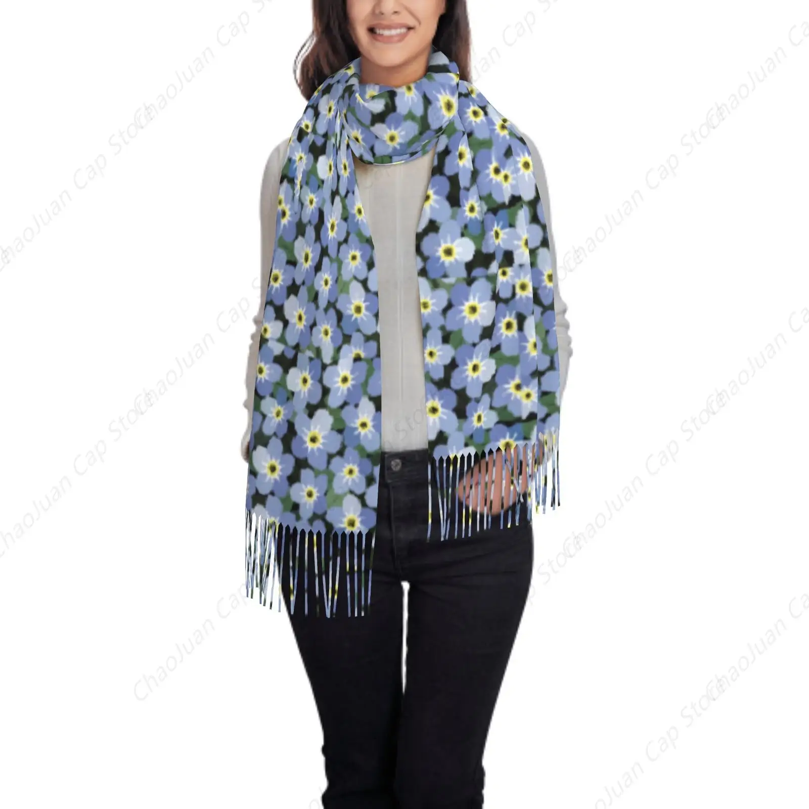 

Синий кашемировый зимний шарф с цветочным принтом, модное мягкое теплое женское одеяло, шаль