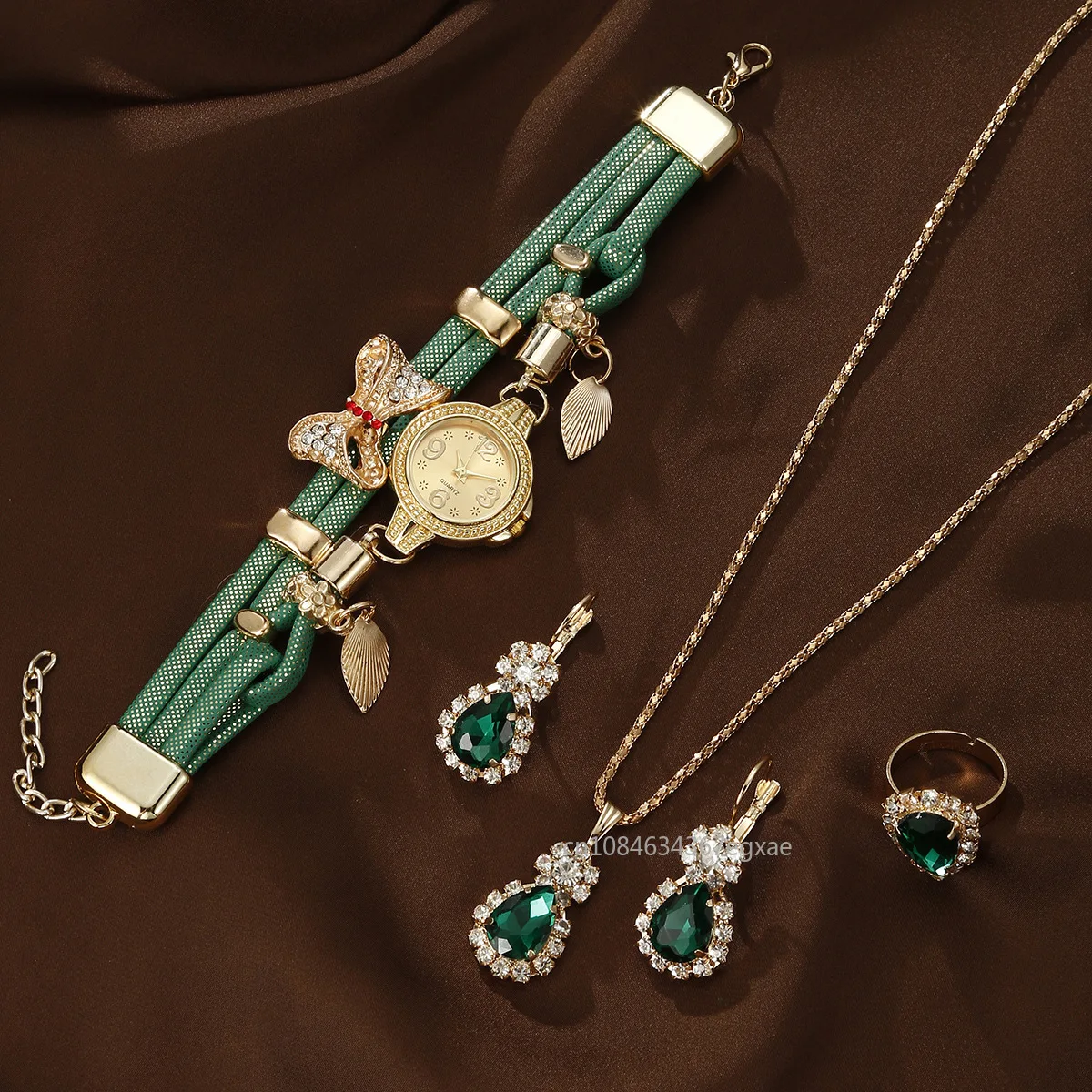 5/1 шт. комплект, модные женские часы, классические ретро кварцевые часы с ювелирным браслетом, серьги, повседневные аналоговые наручные часы со стразами