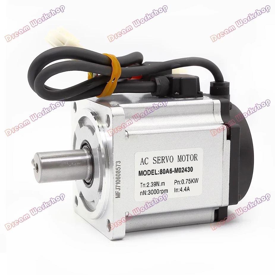 CNC Servo Motor Set 40/60/80 Small AC 200V 100W 400W 750W Servo Drive 0.75KW/0.4kw Motor 3000RPM 2.4NM 17-bit Magnetic Encoder