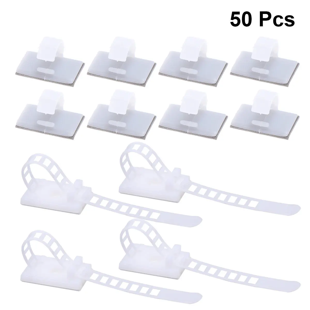 50Pcs Adjustable Cable Clip Self-Adhesive Wire Organizer for Desk TV Computer Phone Cords Cord Management Ties Holder Fixer