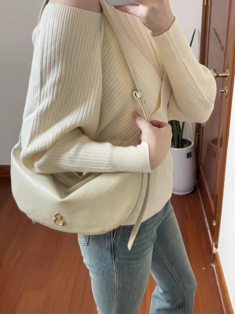 BAMPO 2025 Crescent Moon-shaped Top-grain Cowhide Large Capacity Underarm Single-shoulder Crossbody Bag