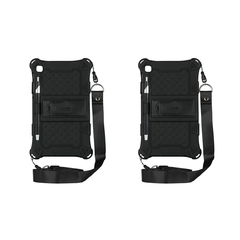 

2X Silicone Case For Samsung Tab A7 Lite 8.7 Inch 2021 T220 T225 Tablet Case Tablet Stand With Pen And Strap ,Black