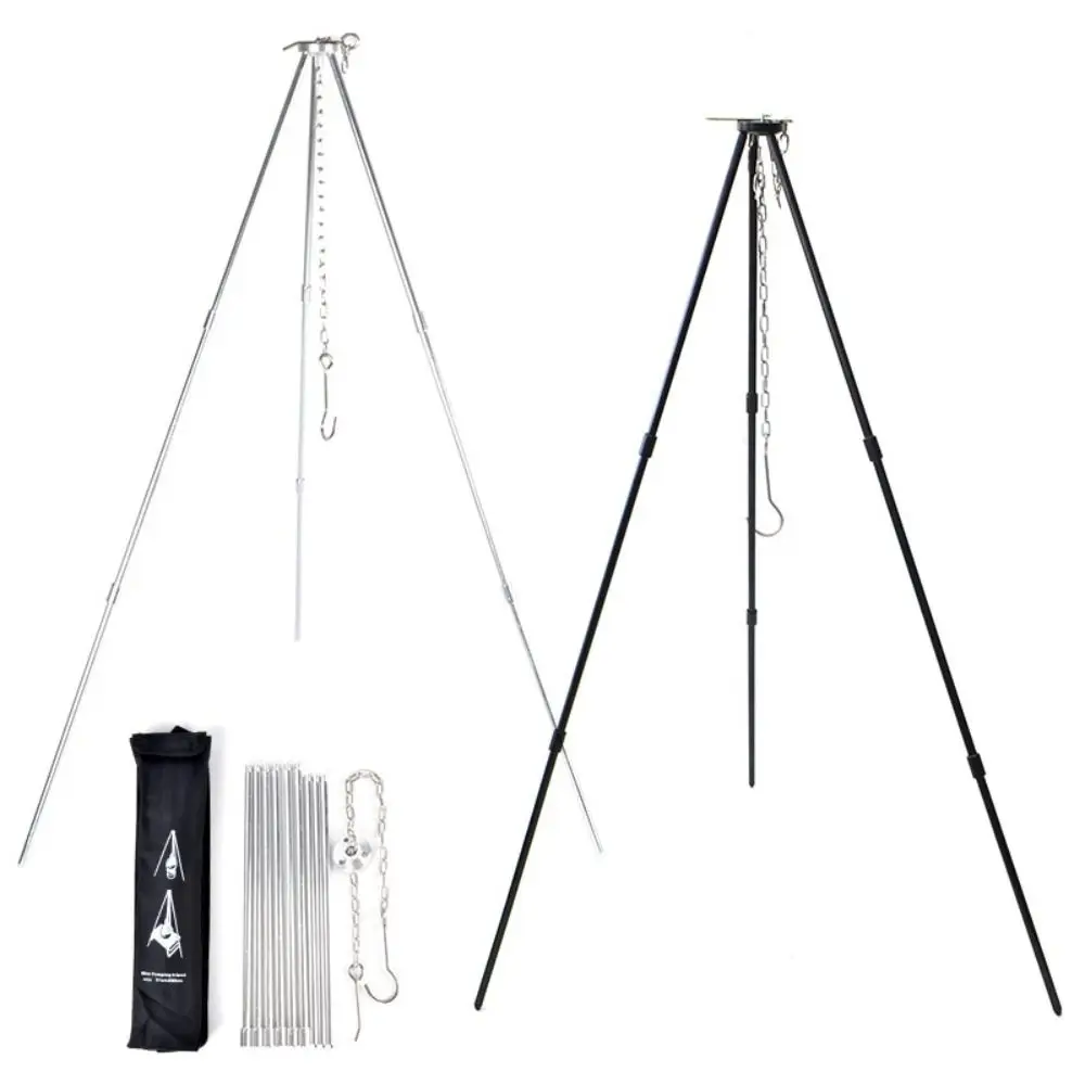 

3 Section Camping Cooking Tripod Foldable Hanging Chain Picnic Hanging Tripod Compact Triangle Support