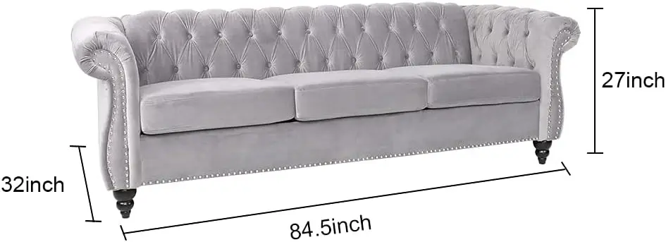 Large Sofa, Velvet Sofa Three-seat Sofa Classic Tufted Chesterfield Settee Sofa Modern 3 Seater Couch Furniture Tufted Back for