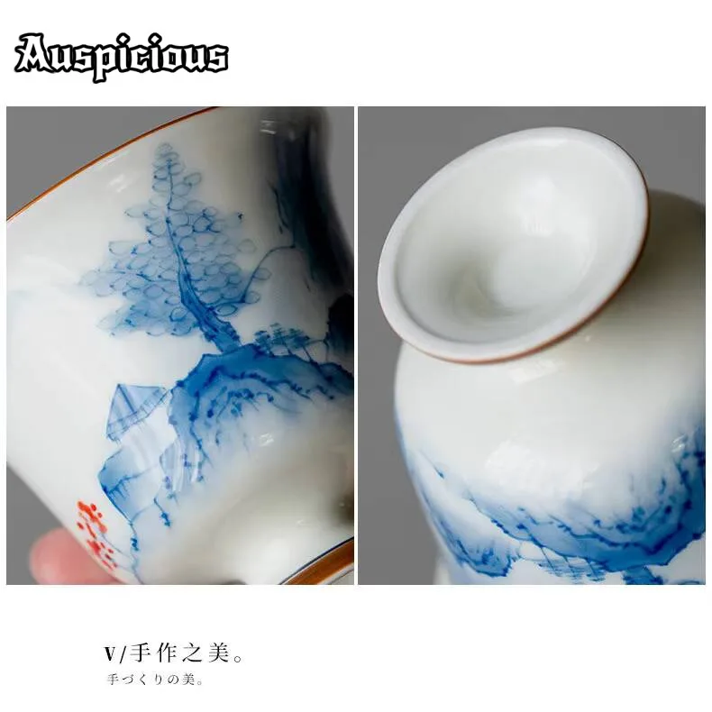 120 مللي نقية رسمت باليد الجبل تيار مخفي عالية القدم الشاي turin Underglaze اللون مغطاة السلطانية ماكينة إعداد الشاي السيراميك هدايا Gaiwan