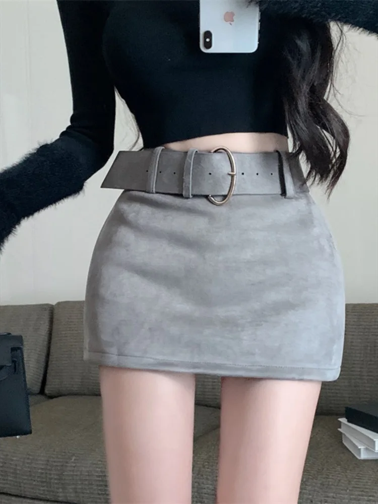 

2024 Y2K Safari High Waist Mini Cargo Skirt Women Metal Eyelets Buckle Belt Package Hips Skirts