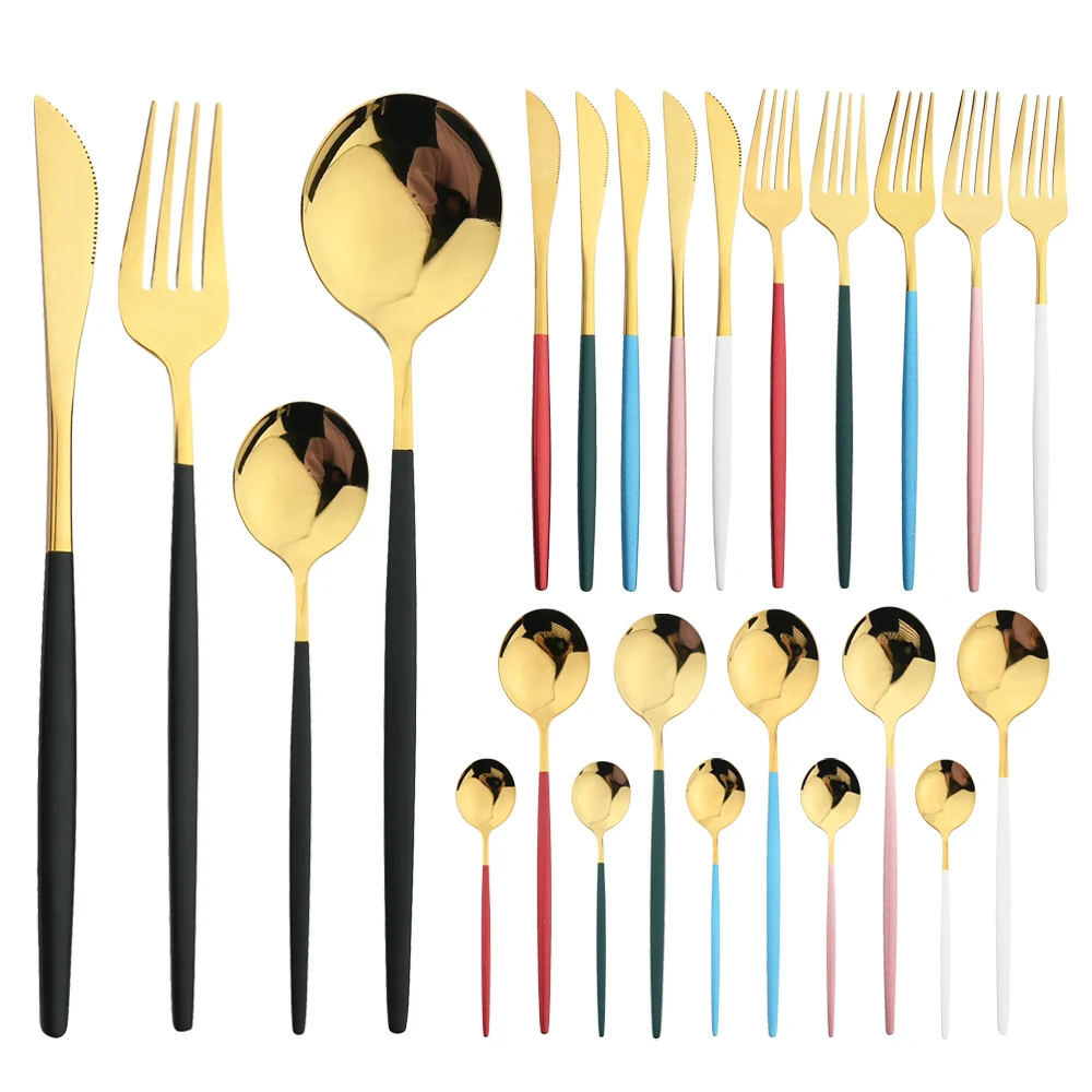 

24Pcs Tableware Set Mirror Dinnerware Knife Fork Spoon Dinner Set Stainless Steel Cutlery Western Flatware Kitchen Silverware
