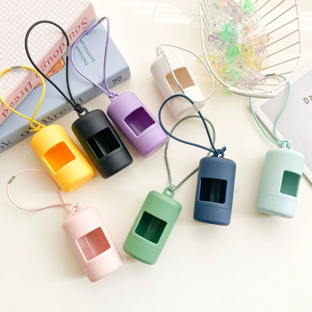 Portable Plastic Dog Poop Bag Carrier Candy Color with Hanging Rope Dog Poop Bag Holder Dogs Waste Bags Dispenser Travel view 3