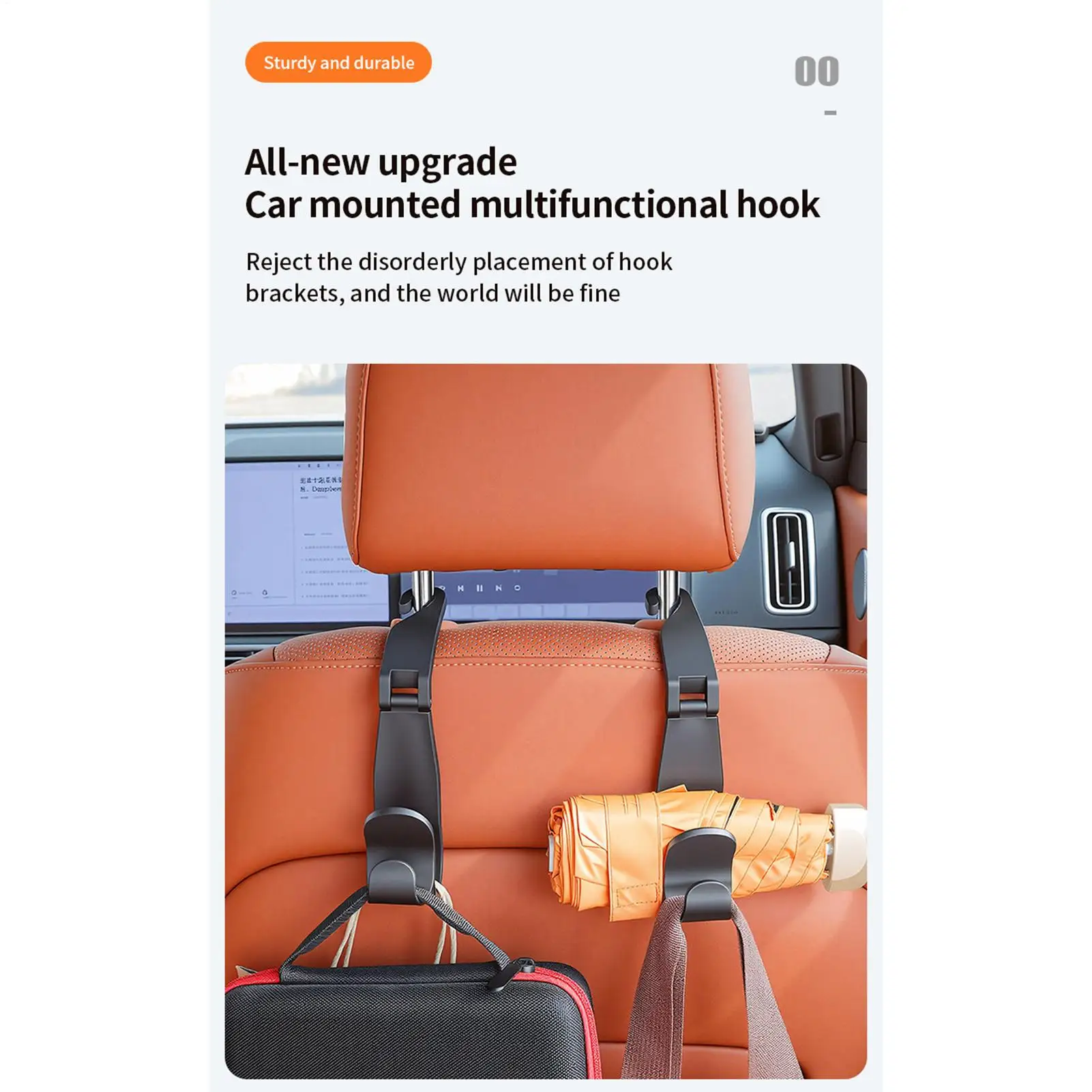 Car Seat Headrest Hooks 2 Pieces Double Hook Storage Hangers Car Seat Holder For Backseat Interior Clothes Backpack Umbrella