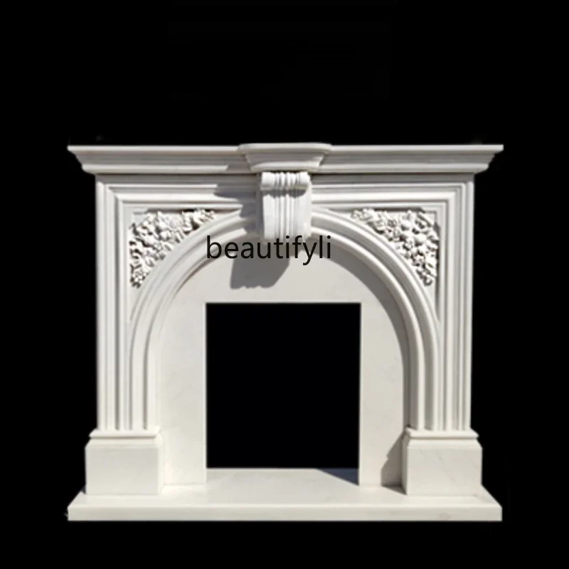 

A Marble Fireplace White Marble Stone Carving European and American Style Hallway Stone Fireplace Mantel