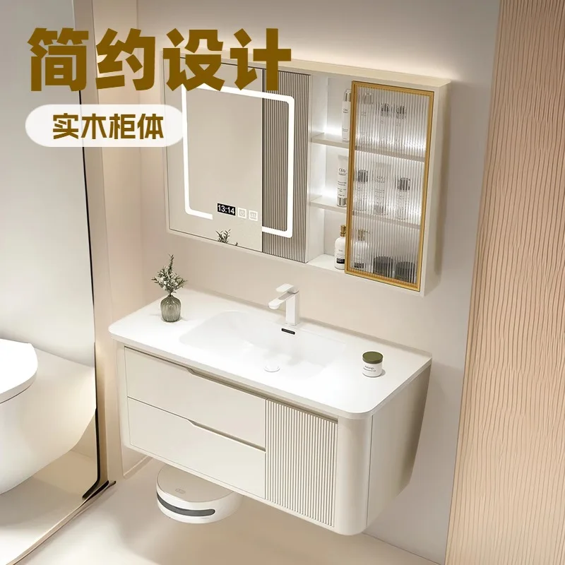 

E-commerce explosion oak door panel bathroom cabinet cream wind simple ceramic integrated basin wash basin toilet combination ca