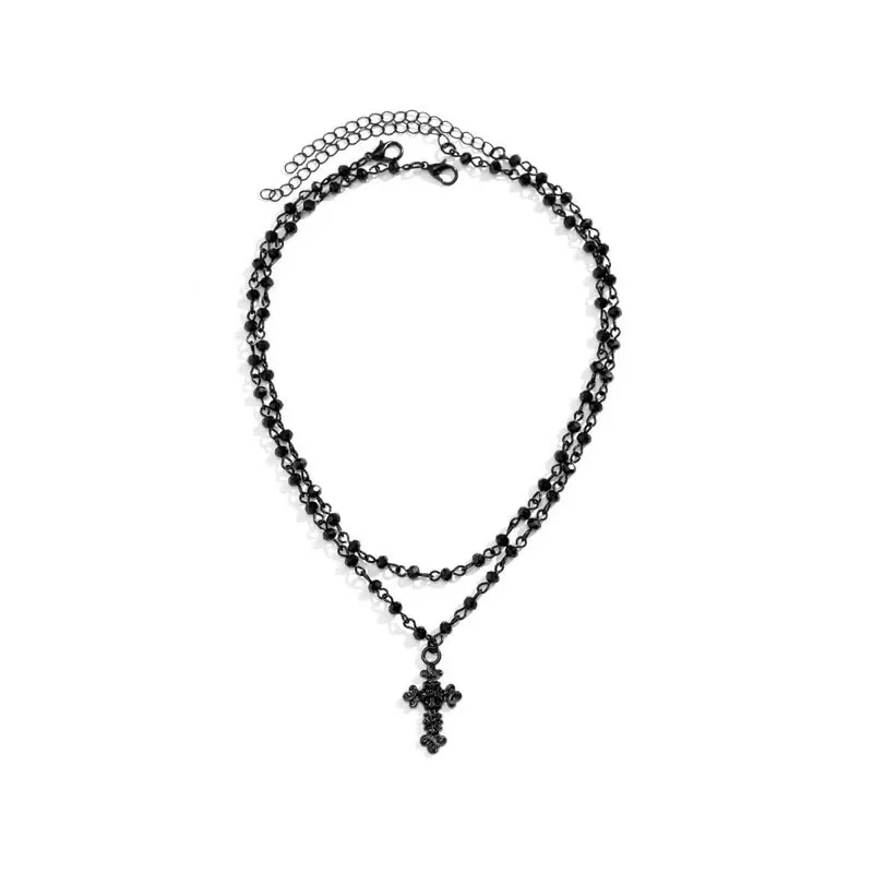 Personality Cross Tassel Necklace for Women Double Layered Star Pendant Collarbone Chain Fashion Female Jewelry Decorations