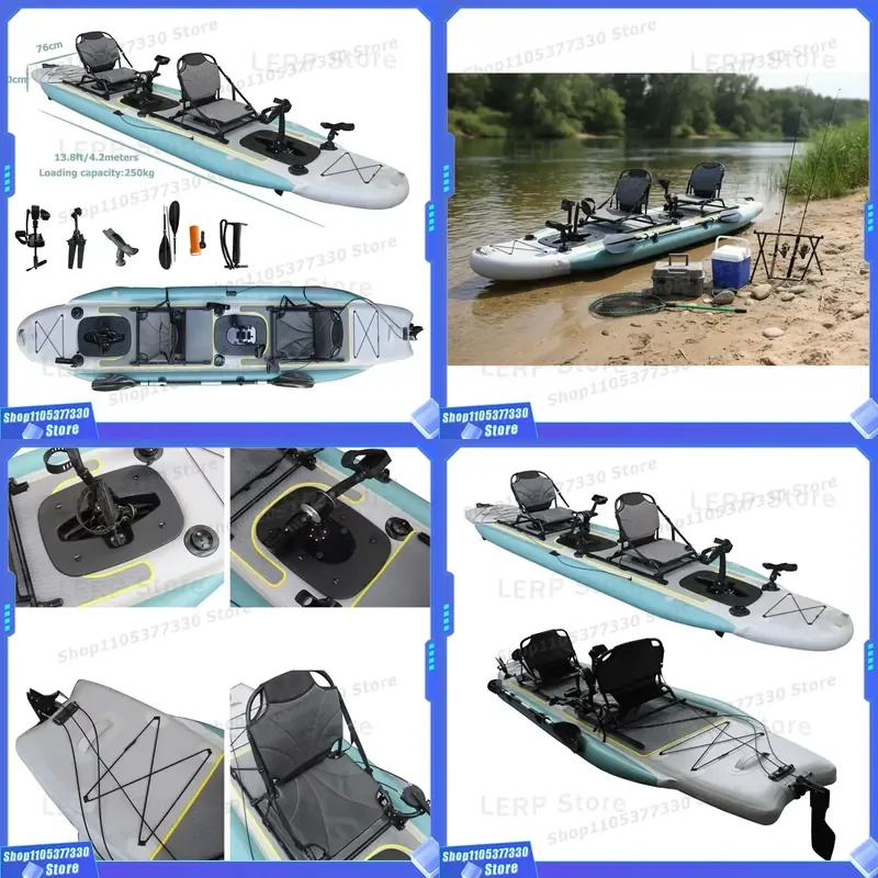 13.8ft Inflatable tandem Dual System Propeller Pedal Drive Kayak Fins Fishing Double Seats Boat 2 Person Kajak 4.2m PVC Canoe