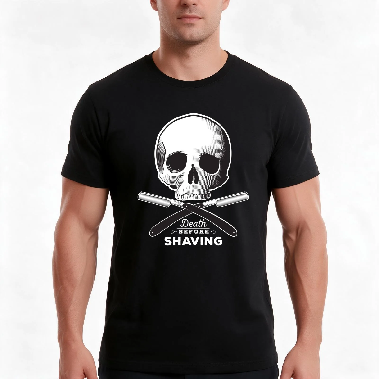 Death before shaving - dark background T-Shirt Summer Casual Cotton Tee Oversized Streetwear Tops Vintage Graphic Print