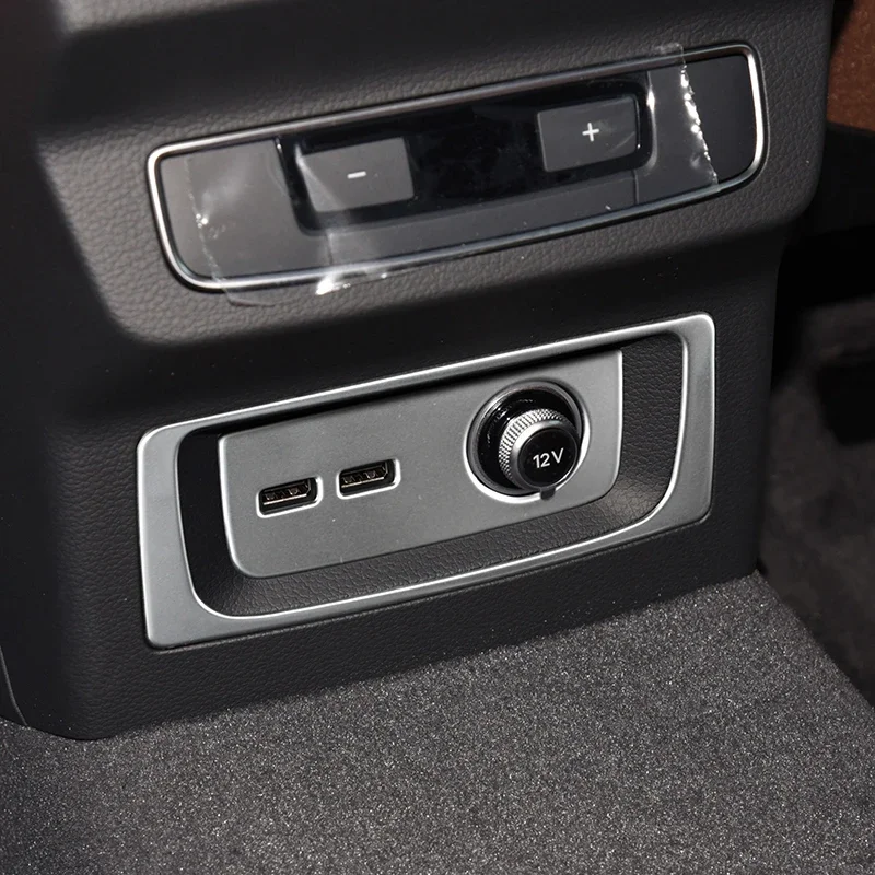 Car Rear Air Cigarette Lighter Panel Frame Decoration Stainless Steel Sticker Trim For Audi Q5 FY 2018-2022 Interior Accessories