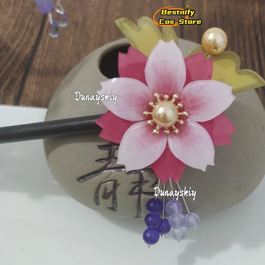 أزياء كوسبلاي أنيمي نانامي التأثيرية عصا شعر خشبية على الطراز الصيني دبوس شعر على شكل زهرة مع شرابة كاميساما لعب الأدوار