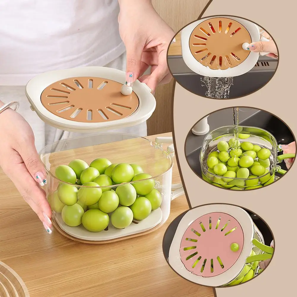 Double-layer Fruit Drain Basket 2-in-1 Draining Preservation Basket 2025 New Multifunctional Fruit Vegetable Washing Bowl