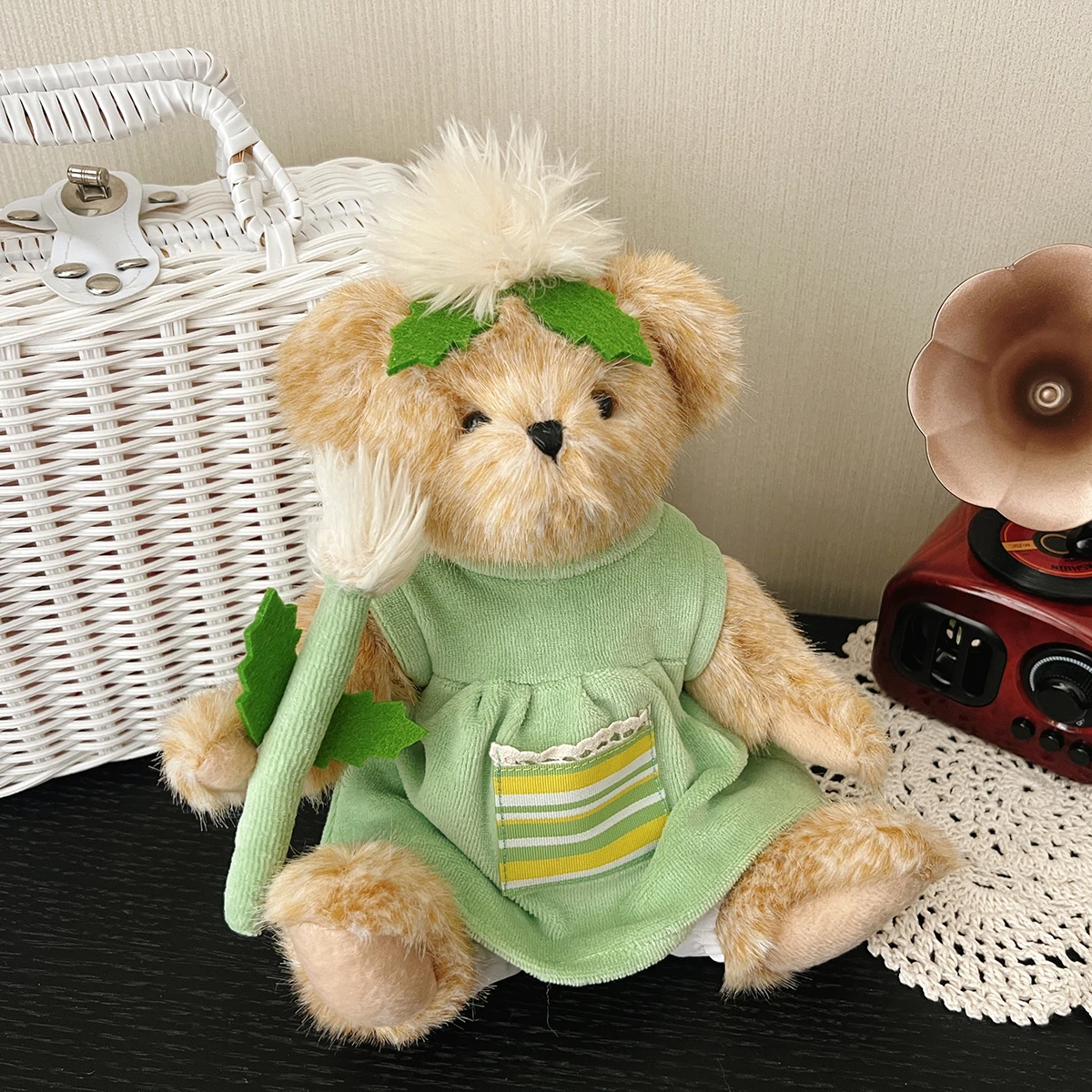 teddy bear plush stuffed toys Dandelion bear toy with green dress plush joint teddy bear doll for kids toys girls birthday gift