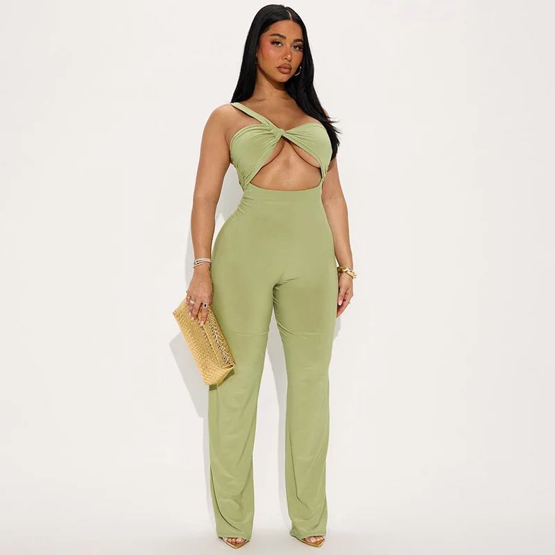 

Women's High-Waist Bell Bot Jumpsuit Single oulder Hollow out Bridesmaid Dr Long Pants One-Piece Summer Outfit