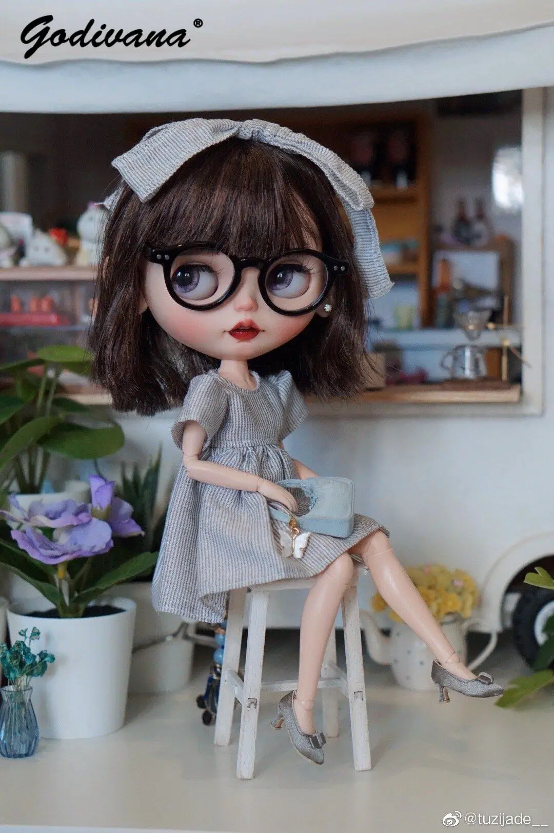 Exquisite Blythe Azone Ob24 27 BJD Doll High Heels Elegant Bow Decor Satin Pumps Vintage Versatile Doll Shoes for Blythe Doll